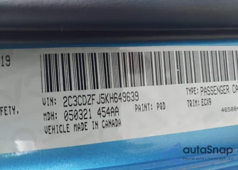 2019 Dodge Challenger R/T Scat Pack из США, поврежденный, VIN 2C3CDZFJ5KH649639